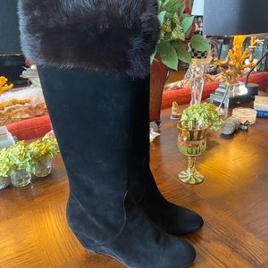 NEW Sz 8.5 Mink and Black Suede Knee High Wedge Boot by AQUATALIA waterproof!